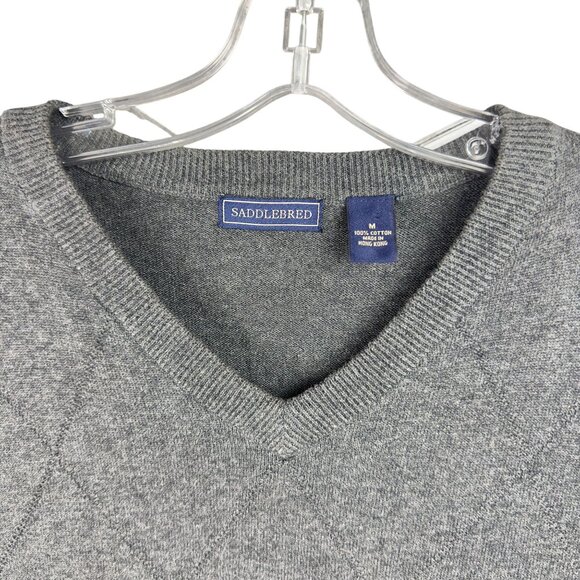 Vintage Saddlebred Sweater Argyle Vest Men M Gray V-Neck Made In Hong Kong - Picture 3 of 9